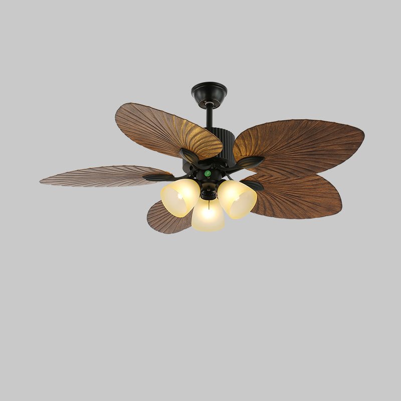 Tropical Ceiling Fan with Light and Wood-Effect Blades, Remote