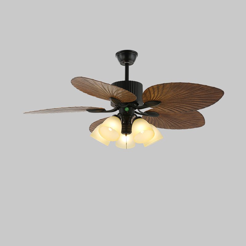 Tropical Ceiling Fan with Light and Wood-Effect Blades, Remote