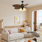 Tropical Ceiling Fan with Light and Wood-Effect Blades, Remote