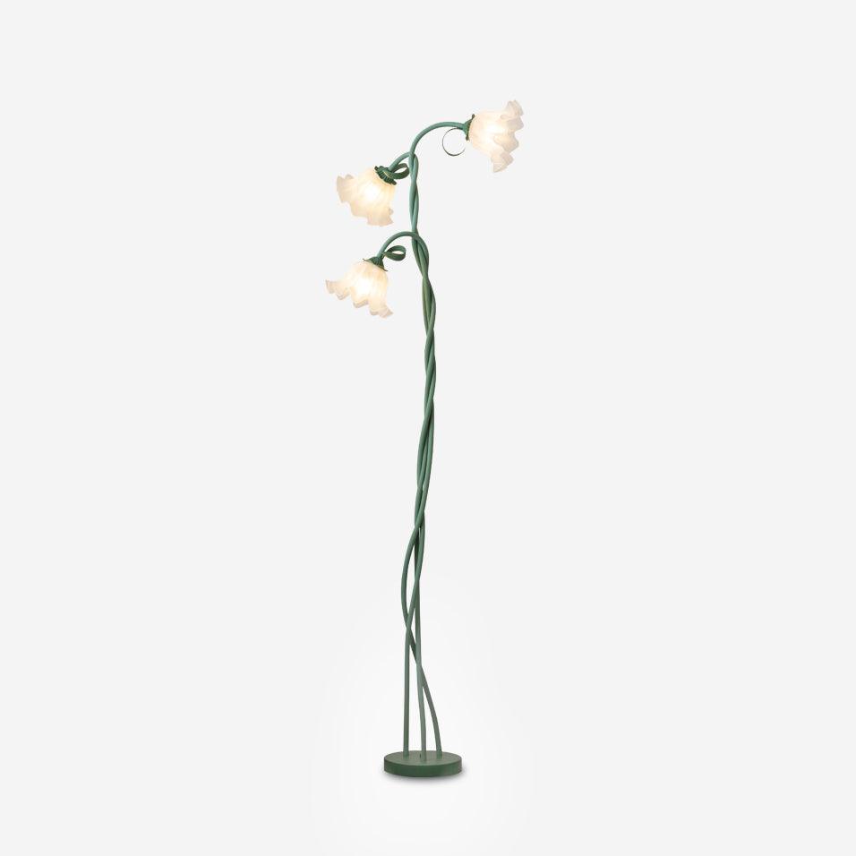 Flower Floor Lamp 170 cm, Green Metal with White Acrylic Shades