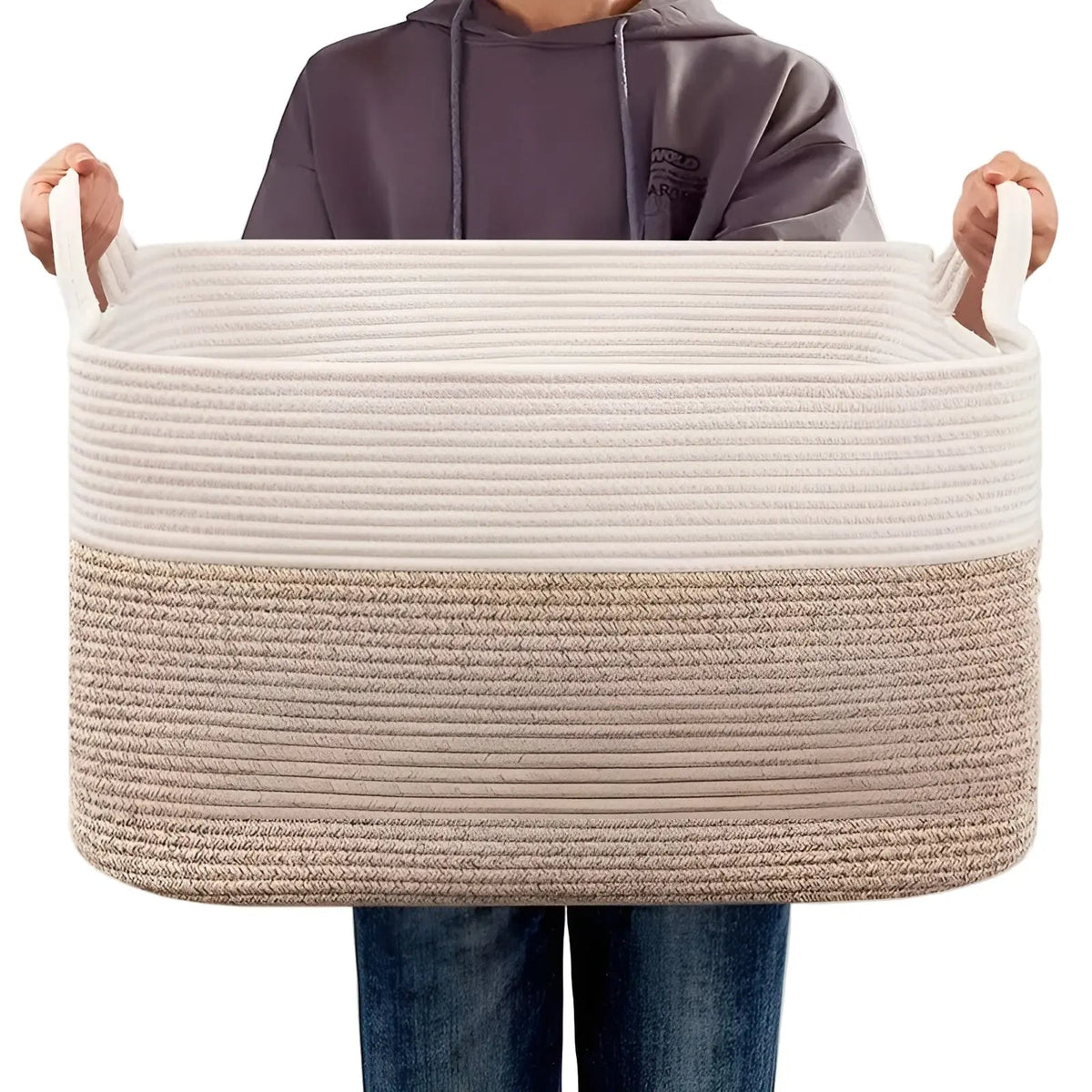 Woven Cotton Rope Storage Basket with Rope Handles