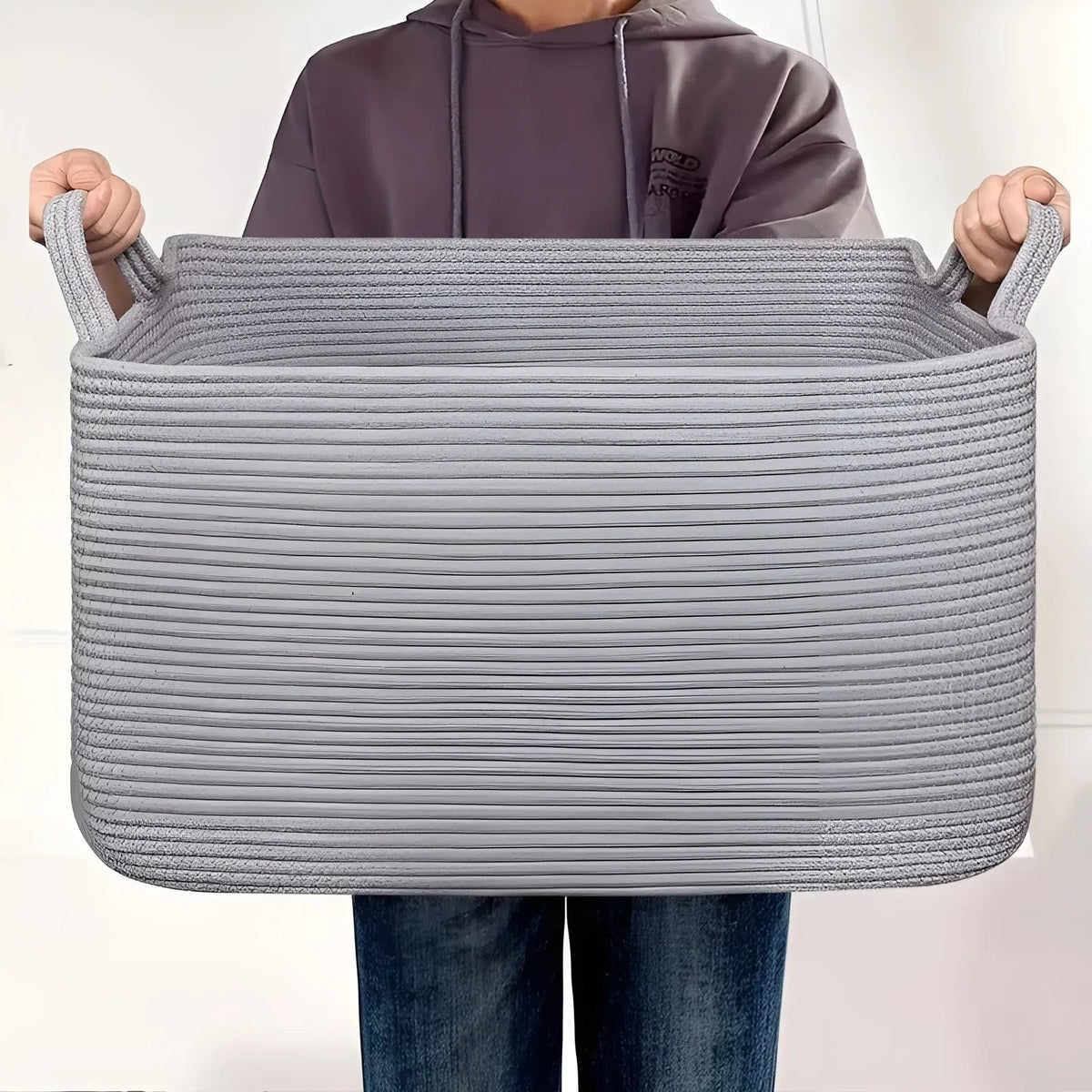 Woven Cotton Rope Storage Basket with Rope Handles