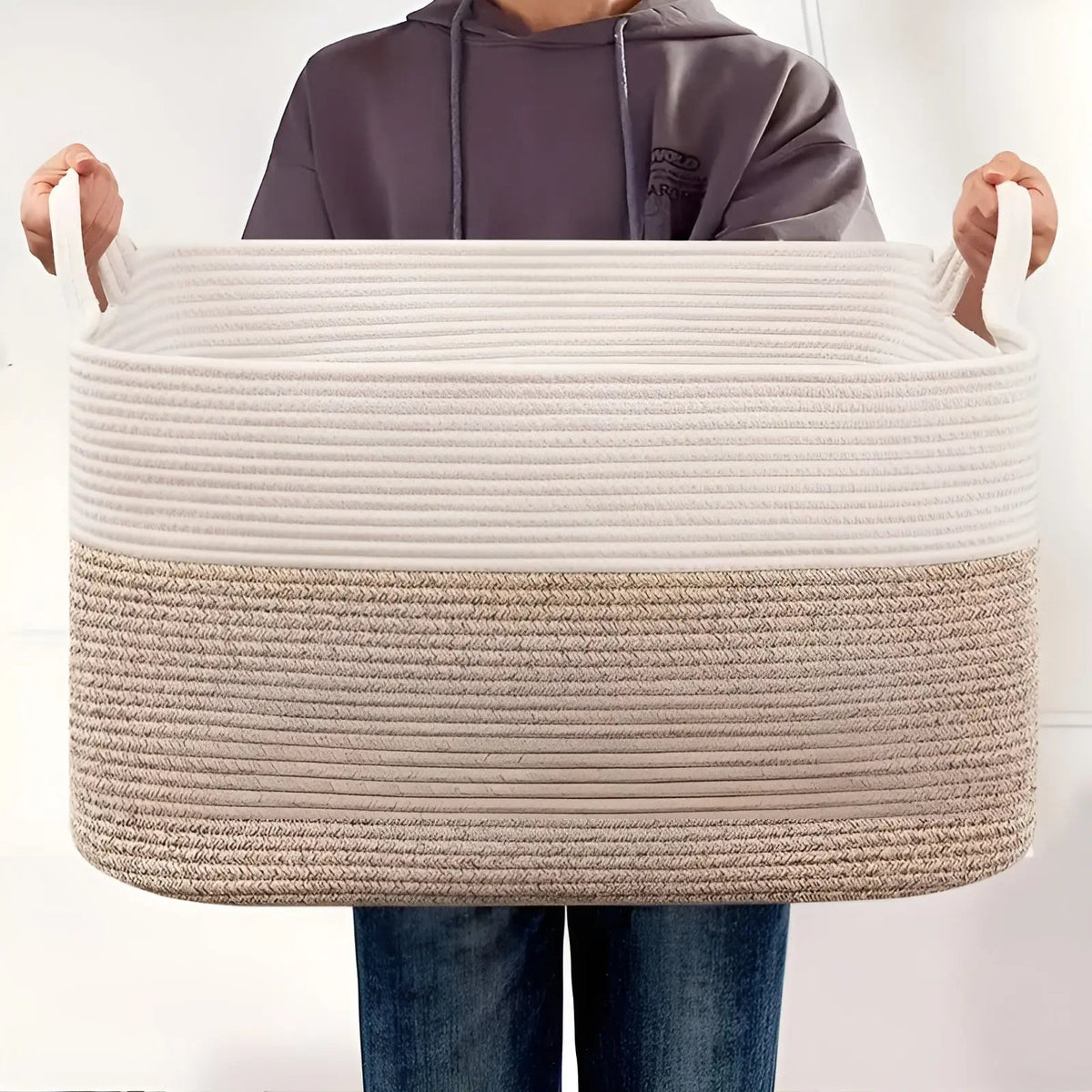 Woven Cotton Rope Storage Basket with Rope Handles