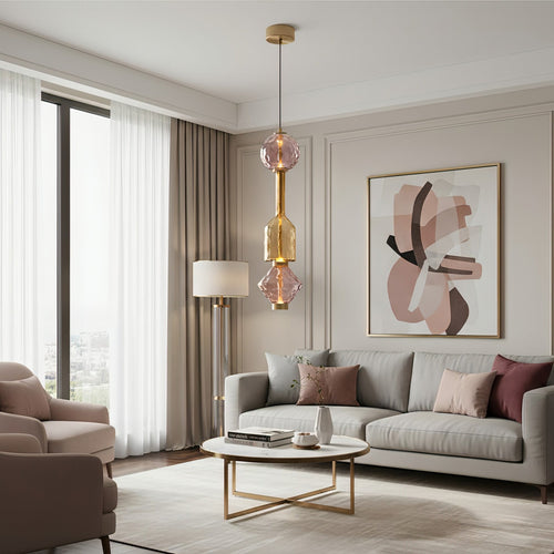 Coloured Glass Globe Pendant Light with Copper Finish, LED