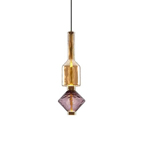 Coloured Glass Globe Pendant Light with Copper Finish, LED