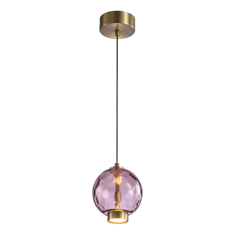 Coloured Glass Globe Pendant Light with Copper Finish, LED