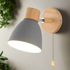 Scandinavian Wood and Metal Wall Light with Pull Cord Switch