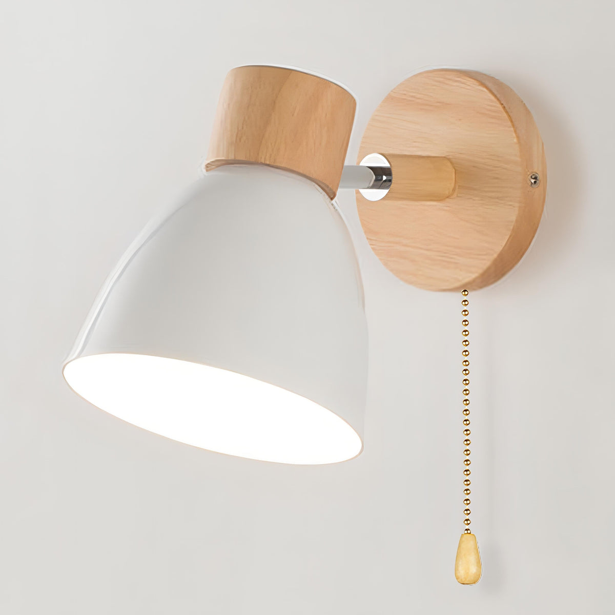 Scandinavian Wood and Metal Wall Light with Pull Cord Switch