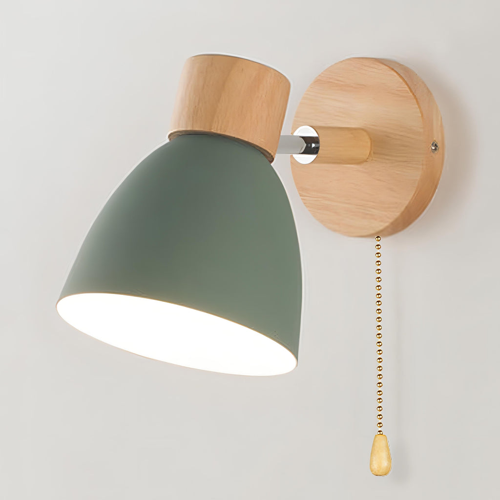 Scandinavian Wood and Metal Wall Light with Pull Cord Switch