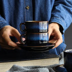 Deep Blue Ceramic Mug and Saucer Set, Coffee or Espresso