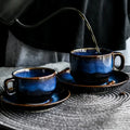 Deep Blue Ceramic Mug and Saucer Set, Coffee or Espresso