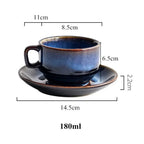 Deep Blue Ceramic Mug and Saucer Set, Coffee or Espresso
