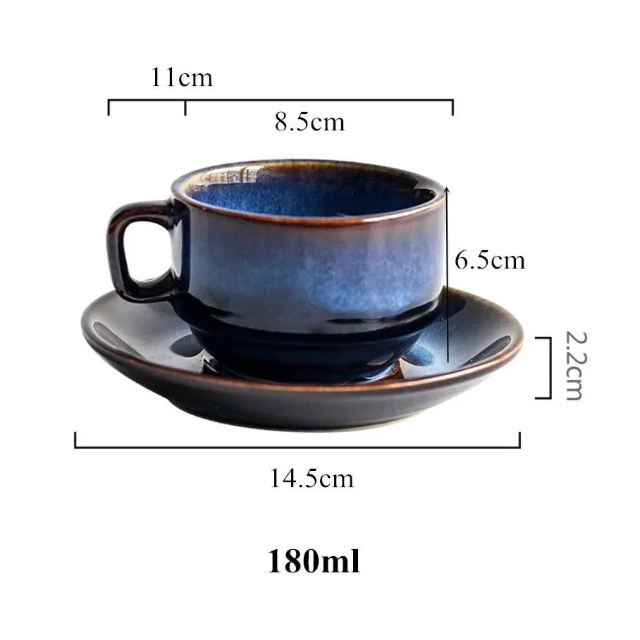 Deep Blue Ceramic Mug and Saucer Set, Coffee or Espresso