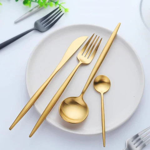 24-Piece Stainless Steel Cutlery Set with Gold Titanium Finish