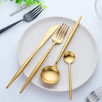 24-Piece Stainless Steel Cutlery Set with Gold Titanium Finish