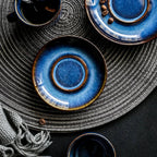Deep Blue Ceramic Mug and Saucer Set, Coffee or Espresso