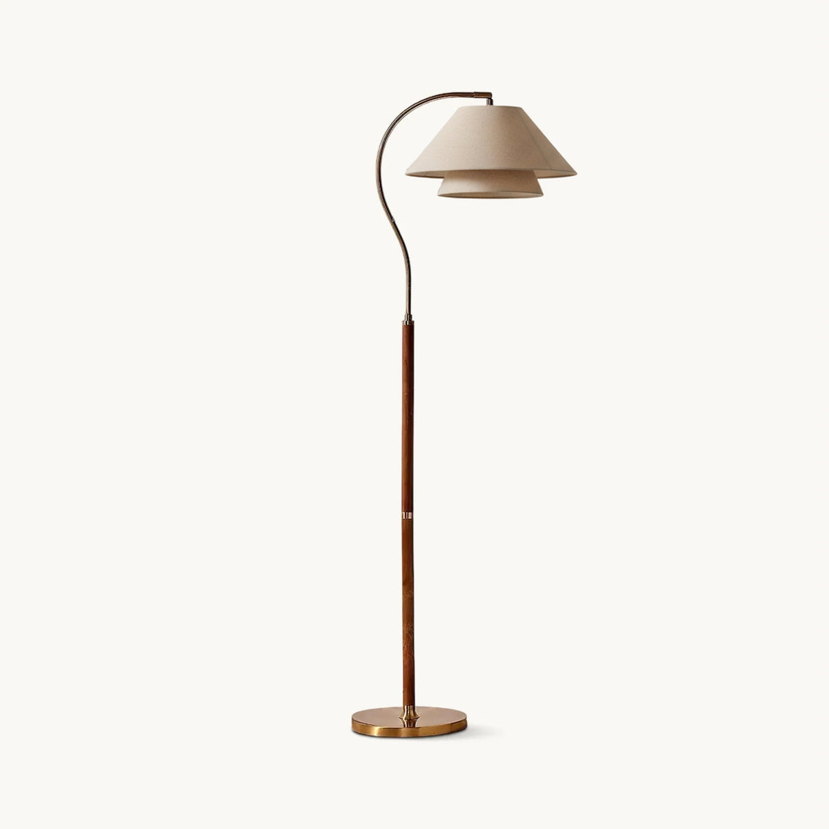 Double Fabric Shade Floor Lamp with Wood Detail, 155cm Tall