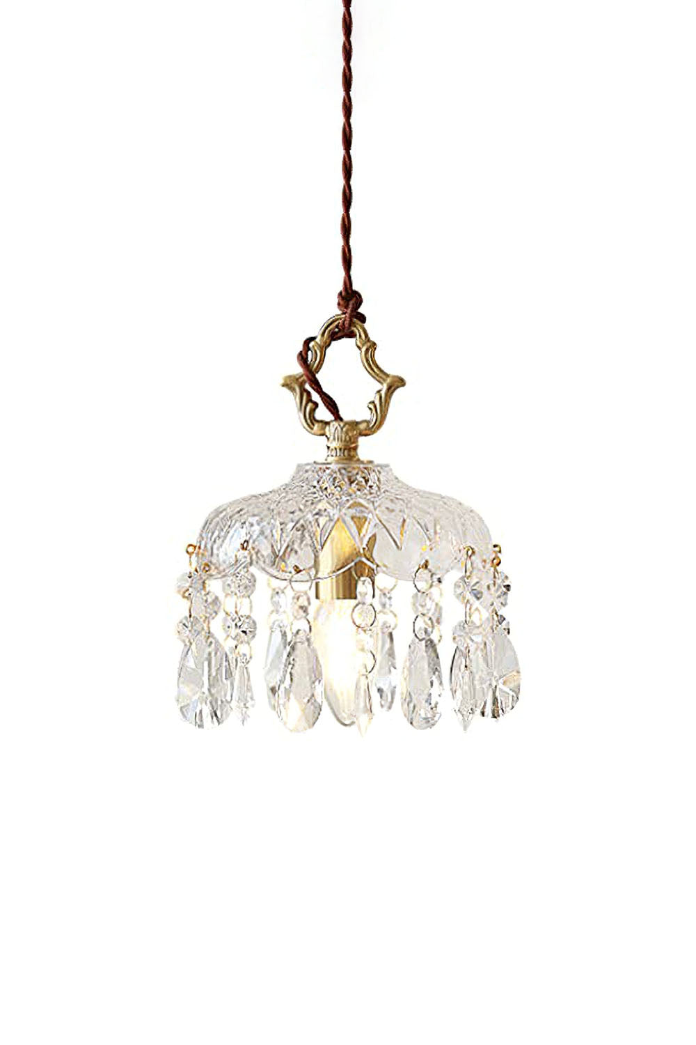 Cut Glass Pendant Light with Copper Fitting, E14, 15-20cm