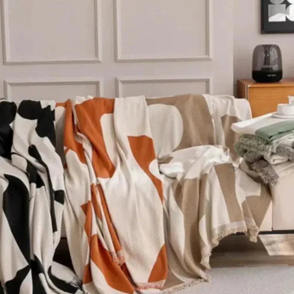 Soft Chenille Throw with Checked Texture for Sofa and Bed