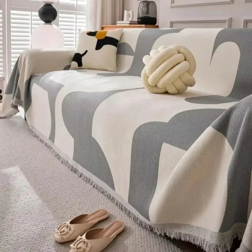 Soft Chenille Throw with Checked Texture for Sofa and Bed