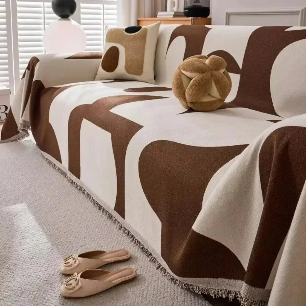 Soft Chenille Throw with Checked Texture for Sofa and Bed