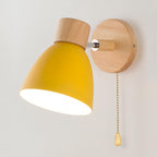 Scandinavian Wood and Metal Wall Light with Pull Cord Switch