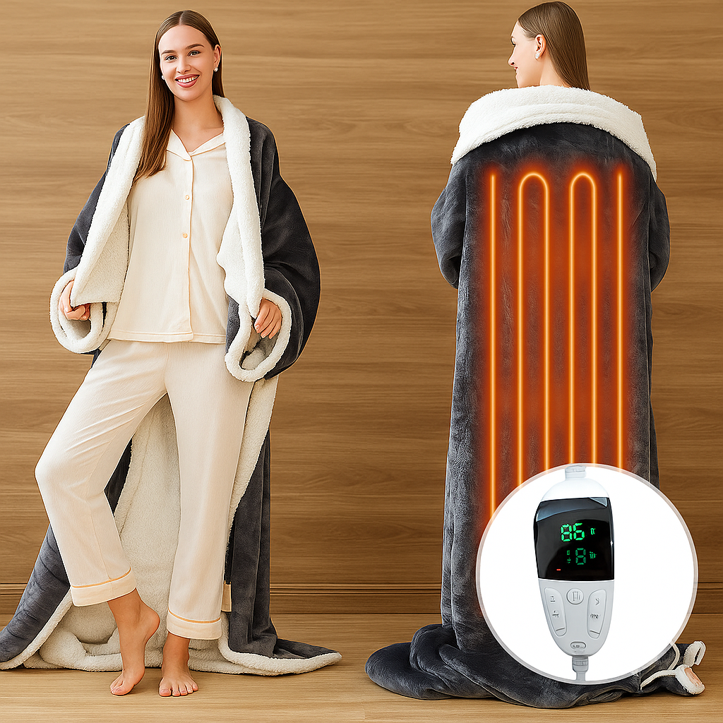 Heated Wearable Blanket with Sleeves and Foot Pocket
