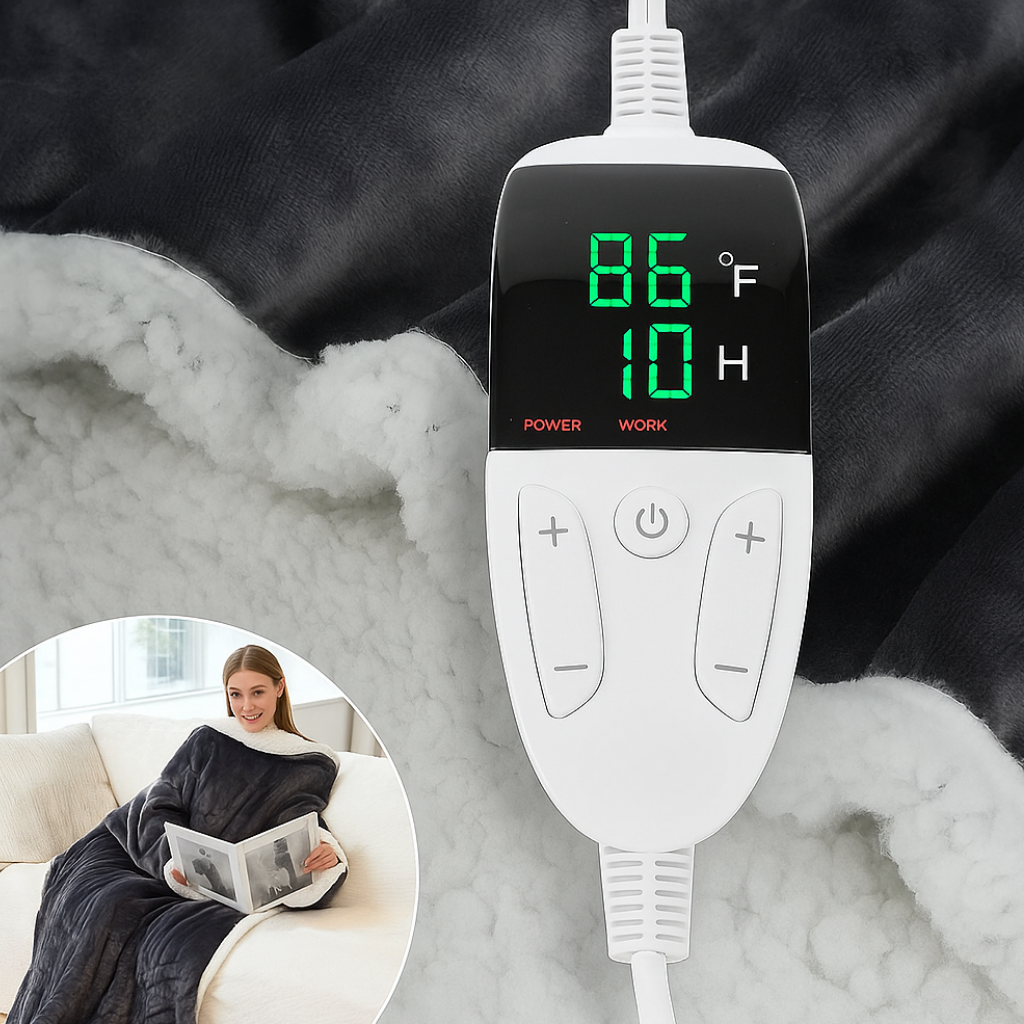 Heated Wearable Blanket with Sleeves and Foot Pocket