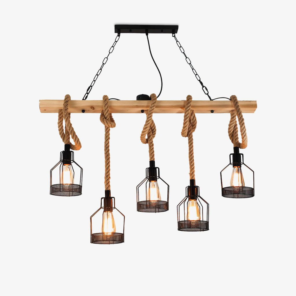 Hemp Rope Cage Pendant Light, Industrial, 3, 5 or 8 Lights