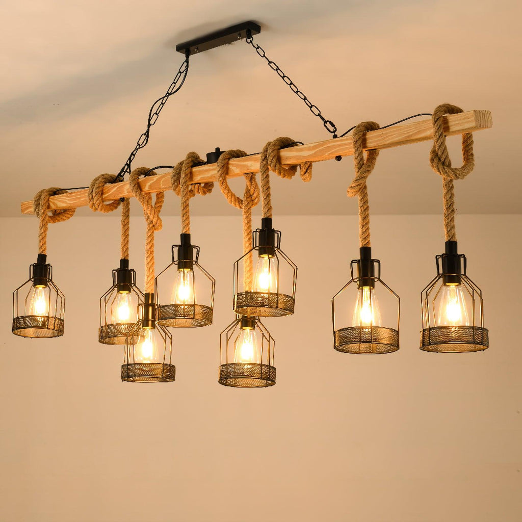 Hemp Rope Cage Pendant Light, Industrial, 3, 5 or 8 Lights