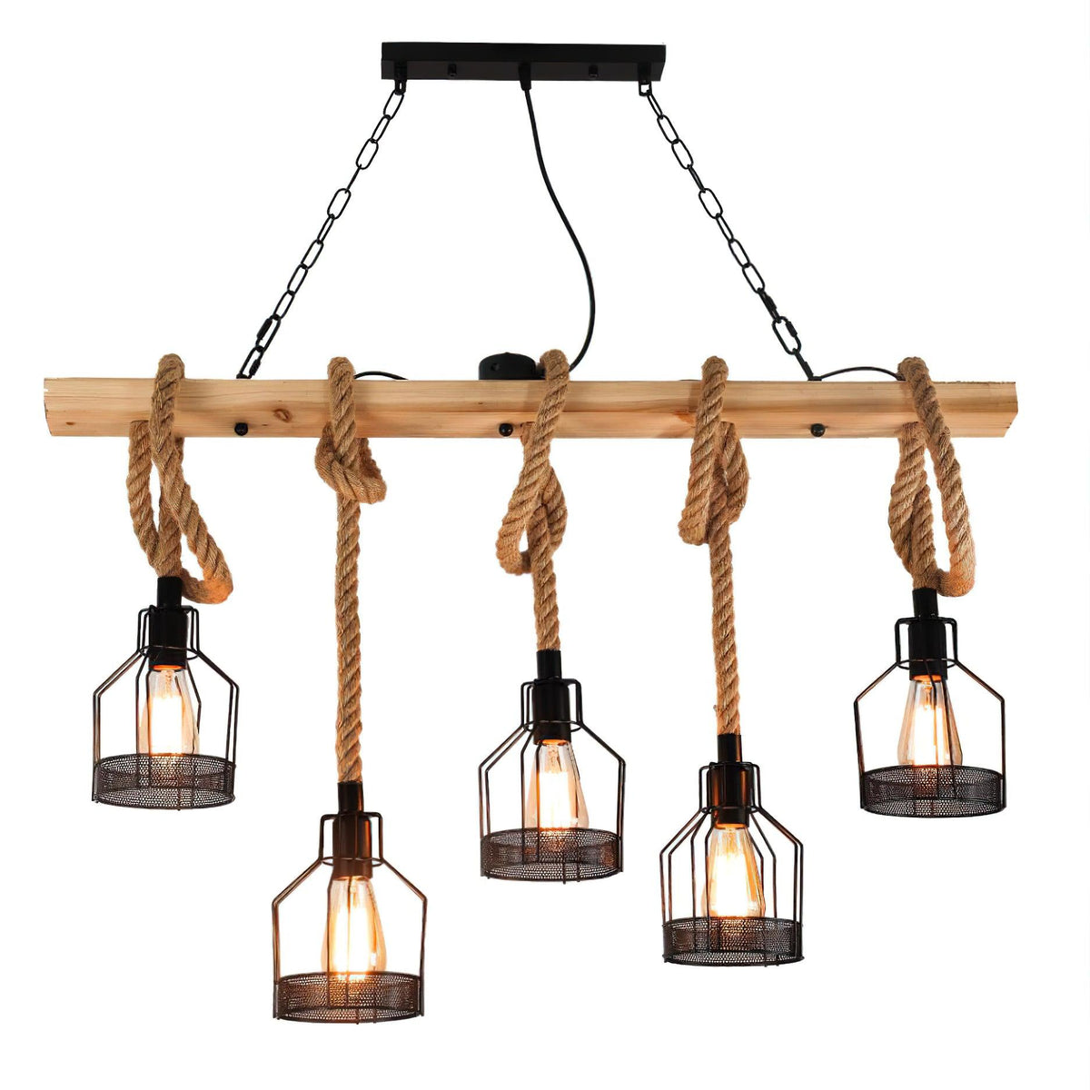 Hemp Rope Cage Pendant Light, Industrial, 3, 5 or 8 Lights
