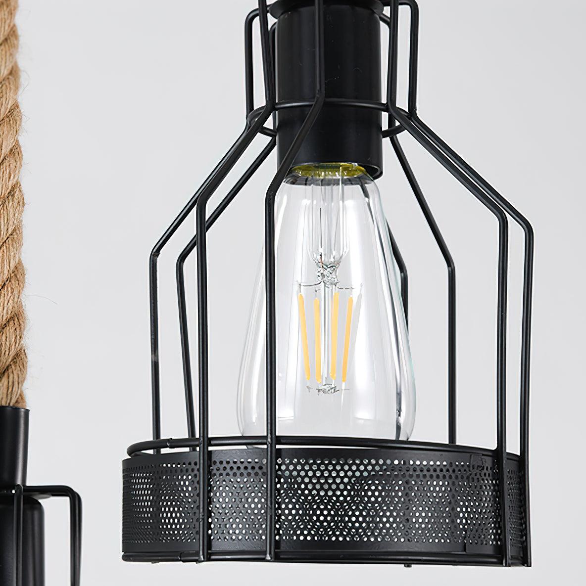 Hemp Rope Cage Pendant Light, Industrial, 3, 5 or 8 Lights