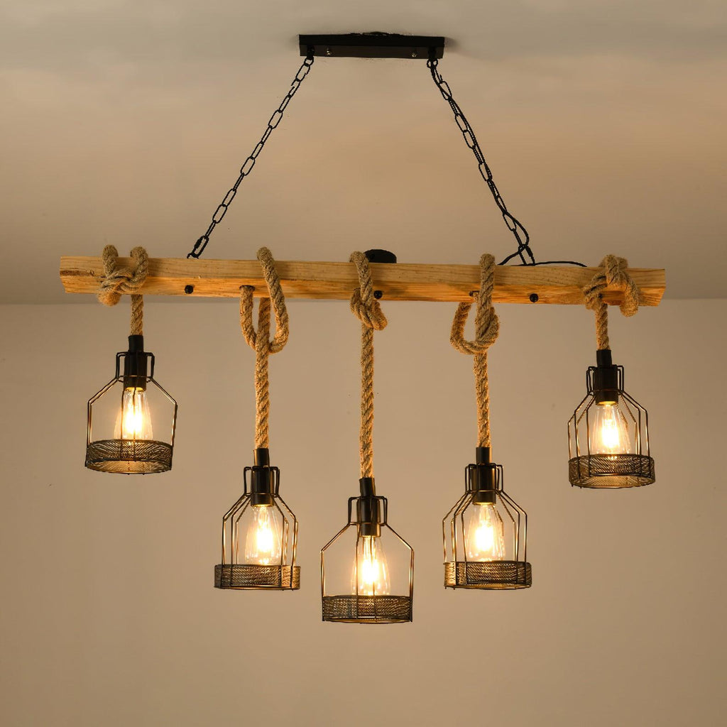 Hemp Rope Cage Pendant Light, Industrial, 3, 5 or 8 Lights