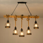 Hemp Rope Cage Pendant Light, Industrial, 3, 5 or 8 Lights