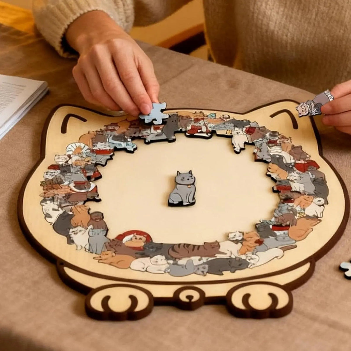 Wooden Cat Jigsaw Puzzle, 135 Pieces, Pastel Tones