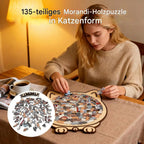 Wooden Cat Jigsaw Puzzle, 135 Pieces, Pastel Tones