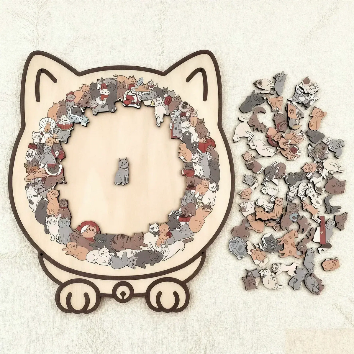 Wooden Cat Jigsaw Puzzle, 135 Pieces, Pastel Tones