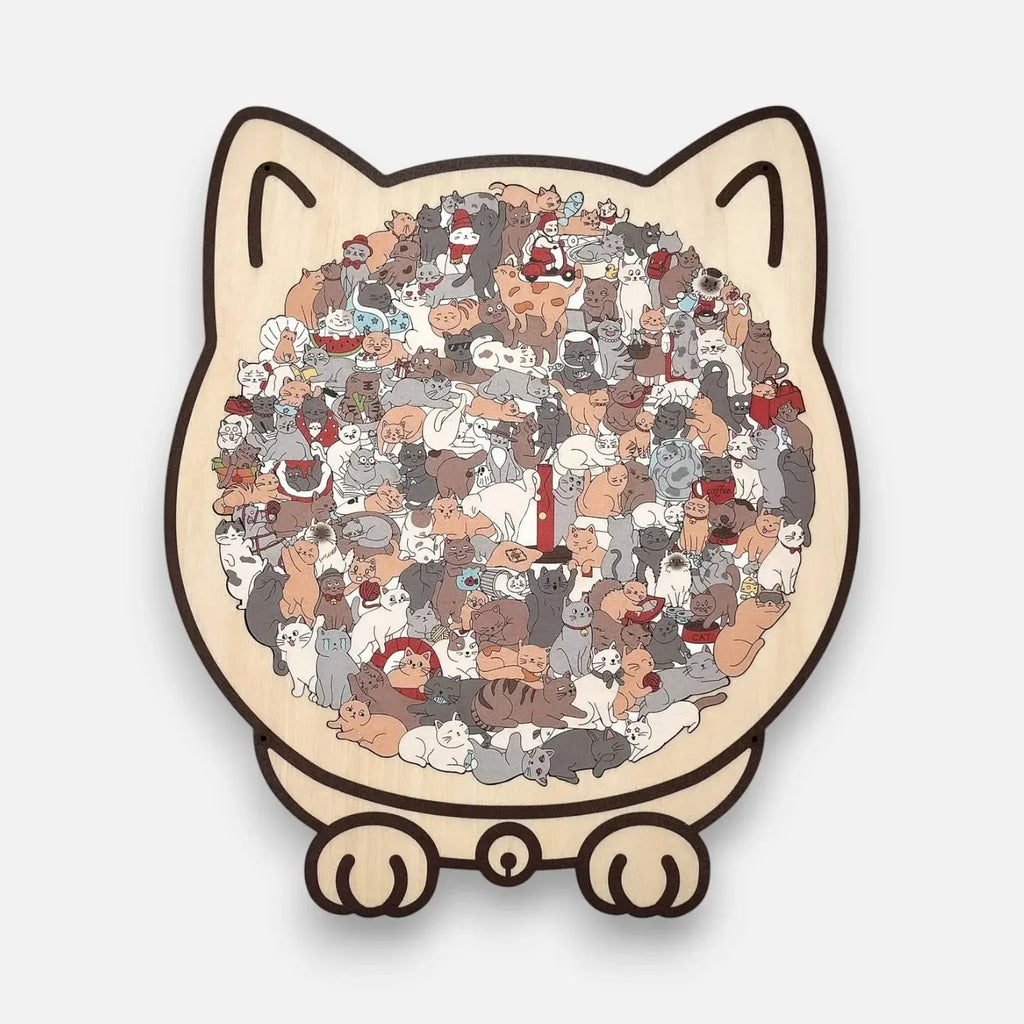 Wooden Cat Jigsaw Puzzle, 135 Pieces, Pastel Tones