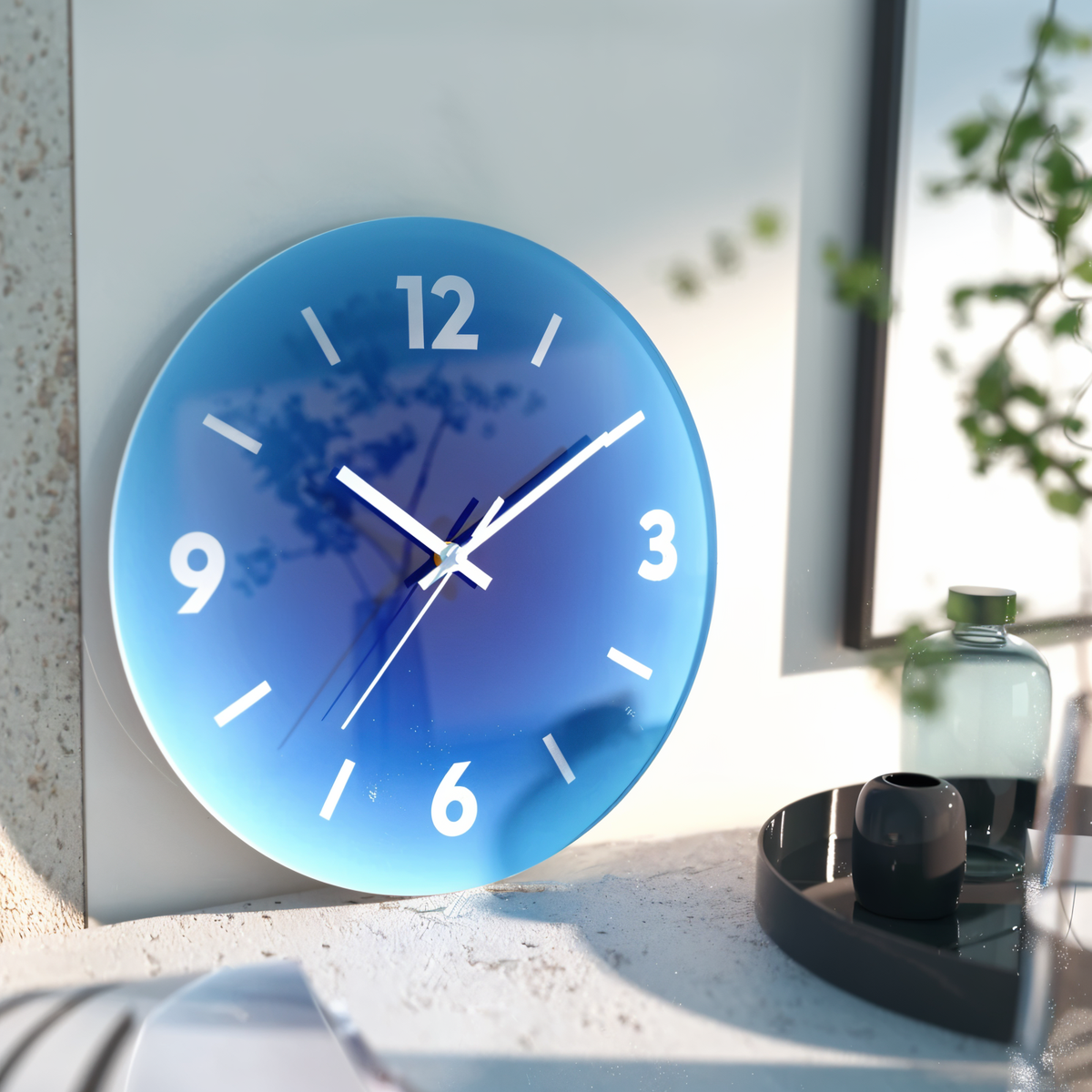 Silent Glass Wall Clock with Gradient Design, 30 cm
