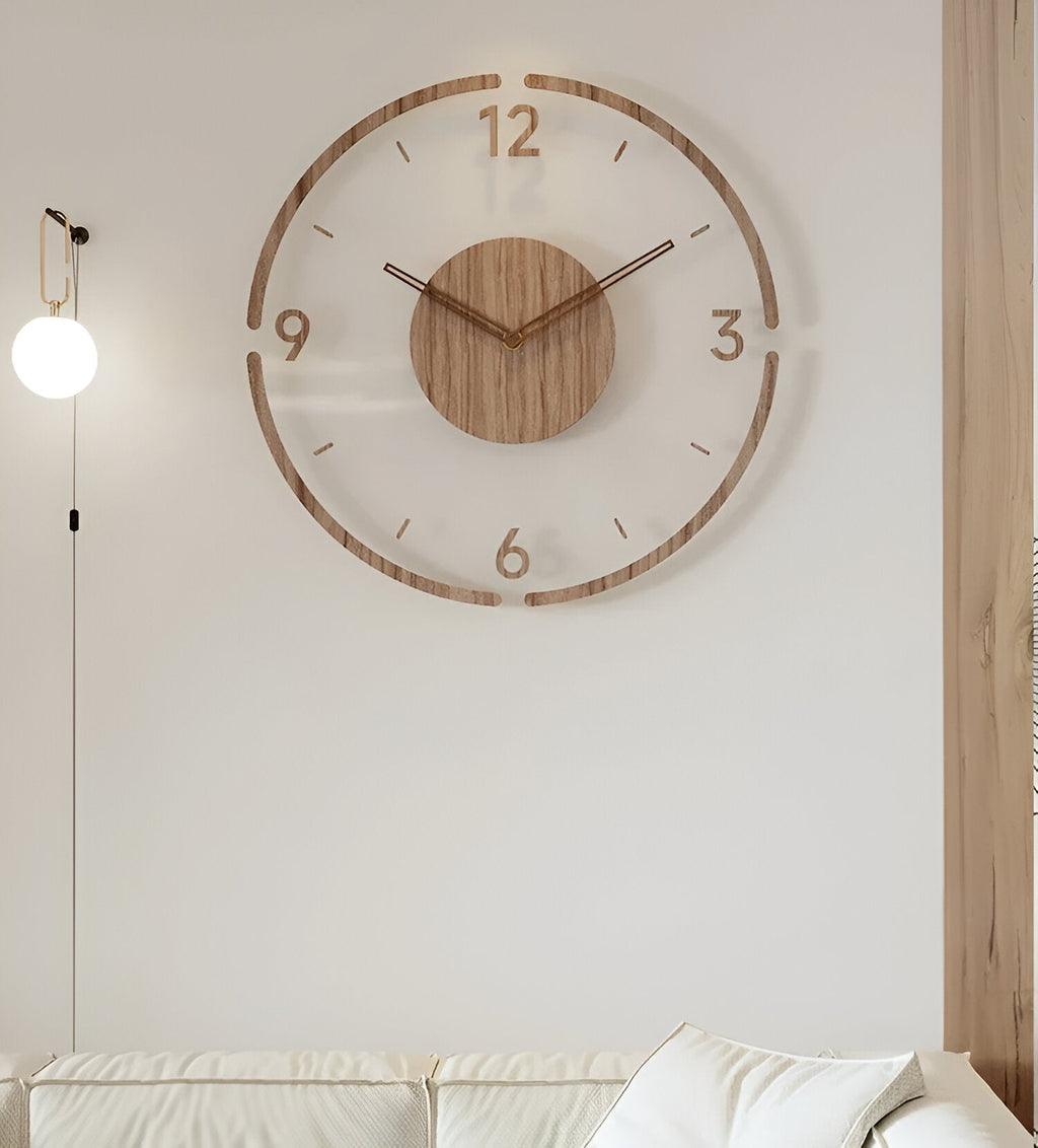 Minimalist Wood and Acrylic Wall Clock, Silent Movement