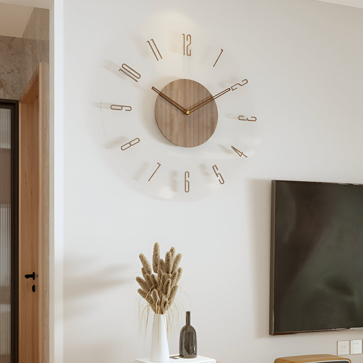 Minimalist Wood and Acrylic Wall Clock, Silent Movement