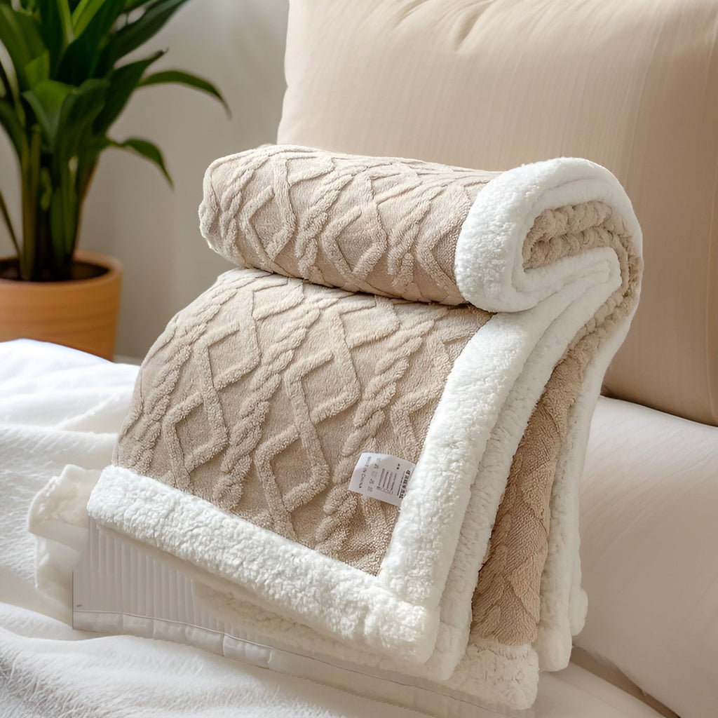 Reversible Sherpa Fleece Throw, Soft Polyester, 3 Sizes