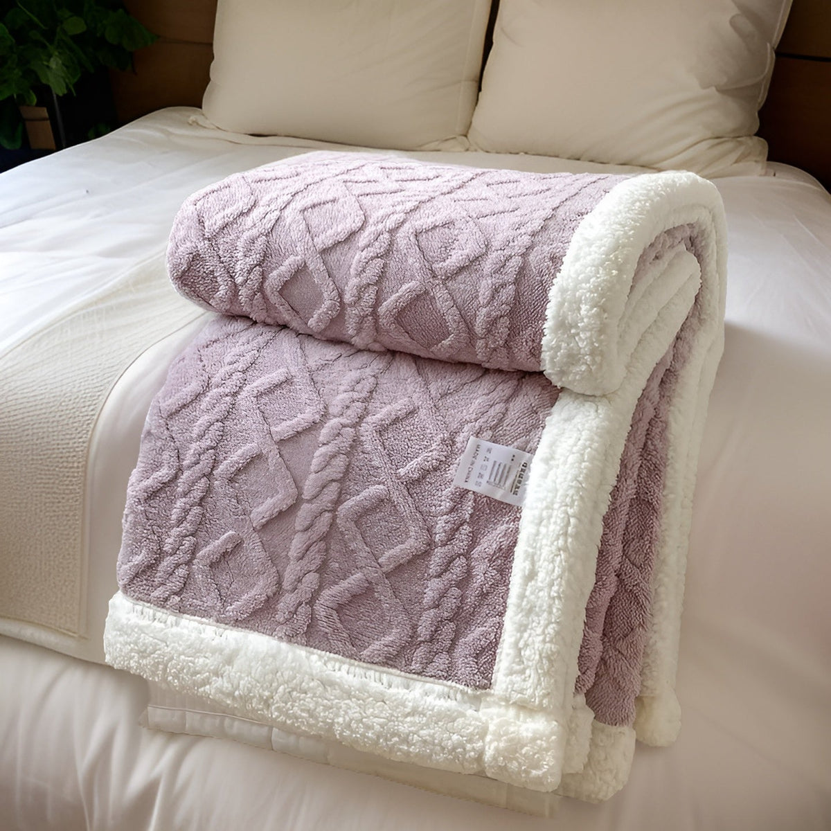 Reversible Sherpa Fleece Throw, Soft Polyester, 3 Sizes