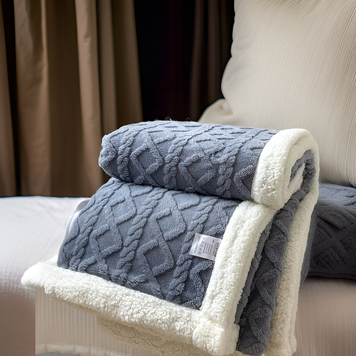 Reversible Sherpa Fleece Throw, Soft Polyester, 3 Sizes