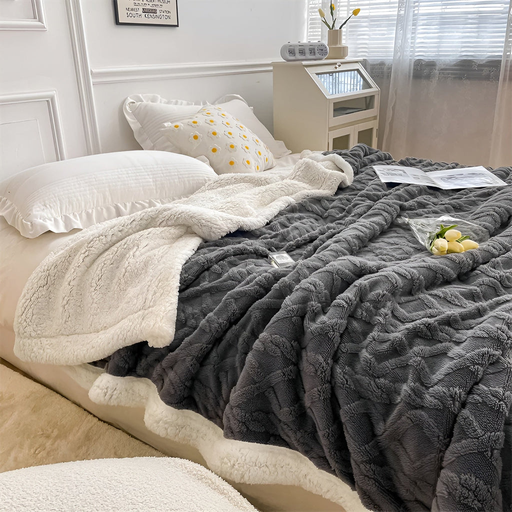 Reversible Sherpa Fleece Throw, Soft Polyester, 3 Sizes