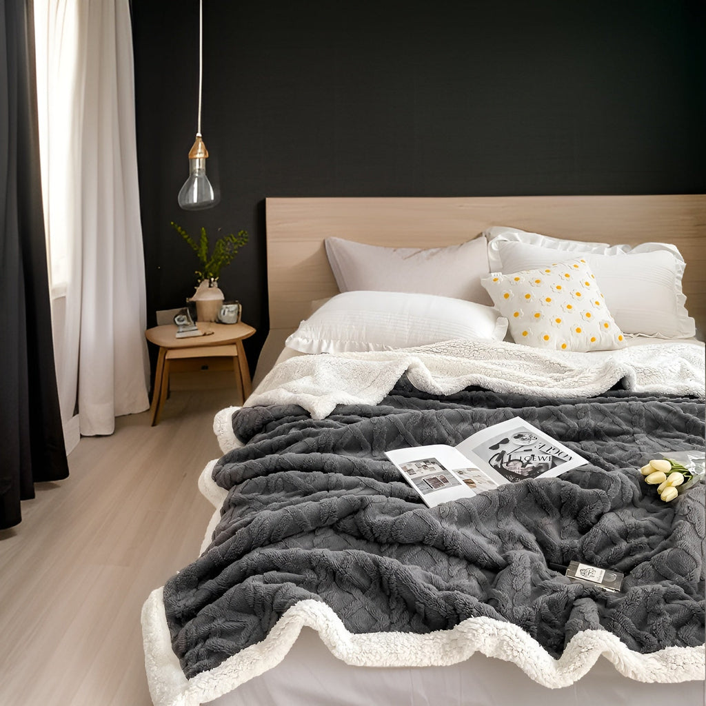 Reversible Sherpa Fleece Throw, Soft Polyester, 3 Sizes