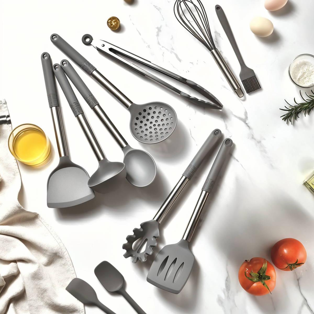 12-Piece Silicone Kitchen Utensil Set with Stainless Steel Handles