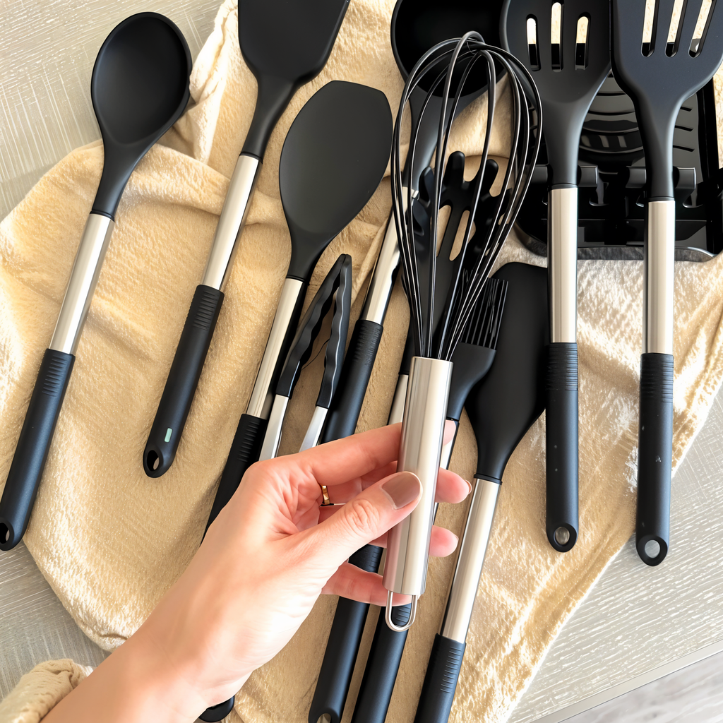 12-Piece Silicone Kitchen Utensil Set with Stainless Steel Handles
