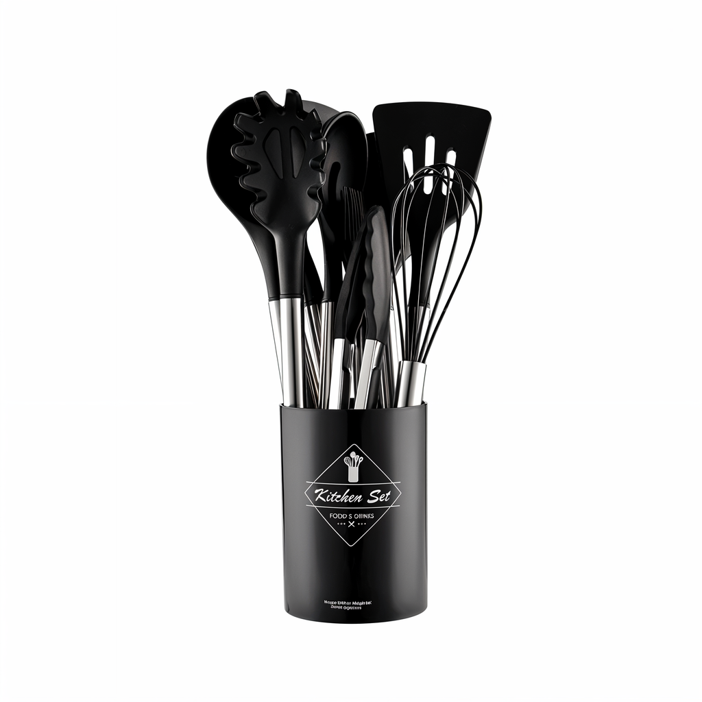 12-Piece Silicone Kitchen Utensil Set with Stainless Steel Handles