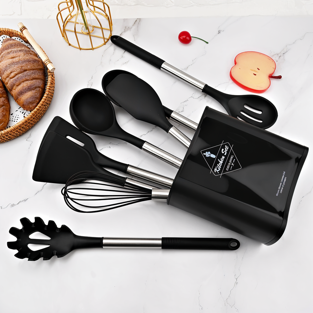 12-Piece Silicone Kitchen Utensil Set with Stainless Steel Handles